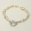 Fashnzfab 14k Gold Plated Cz Stone Paved Ring Accent Industrial Chain Link Bracelet In Gold