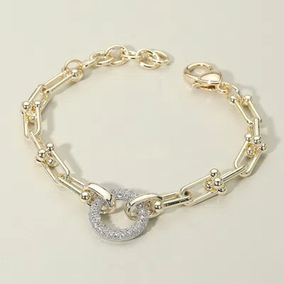 Fashnzfab 14k Gold Plated Cz Stone Paved Ring Accent Industrial Chain Link Bracelet In Silver