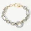 Fashnzfab 14k Gold Plated Cz Stone Paved Ring Link Two Tone Bracelet Two Tone In Multi