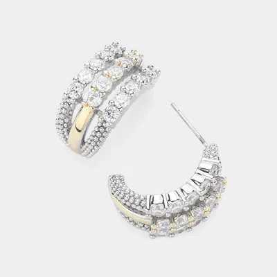 Fashnzfab 14k Gold Plated Cz Stone Paved Split Hoop Earrings In Metallic