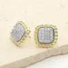Fashnzfab 14k Gold Plated Cz Stone Paved Square Cushion Stud Earrings In Multi