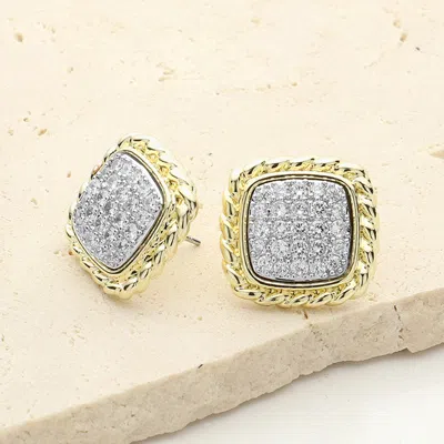 Fashnzfab 14k Gold Plated Cz Stone Paved Square Cushion Stud Earrings In Multi