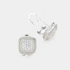Fashnzfab 14k Gold Plated Cz Stone Paved Square Earrings In White