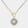 Fashnzfab 14k Gold Plated Cz Stone Paved Square Pendant Necklace In Metallic