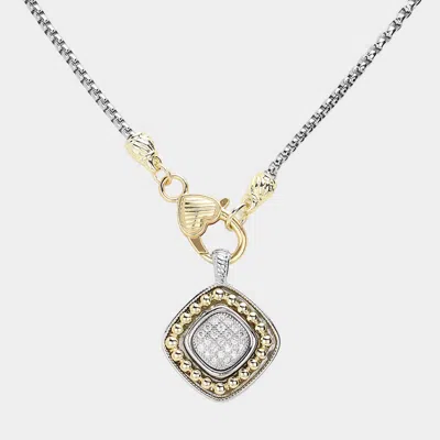 Fashnzfab 14k Gold Plated Cz Stone Paved Square Pendant Necklace In Metallic