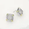 Fashnzfab 14k Gold Plated Cz Stone Paved Square Stud Earrings In Multi