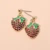 Fashnzfab 14k Gold Plated Cz Stone Paved Strawberry Dangle Earrings - Gold In Gold