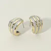 Fashnzfab 14k Gold Plated Cz Stone Paved Striped Dome Mini Hoop Earrings In Gold