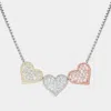 Fashnzfab 14k Gold Plated Cz Stone Paved Triple Heart Pendant Necklace In Multi