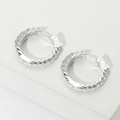 Fashnzfab 14k Gold Plated Cz Stone Paved Twisted Huggie Hoop Earrings In Metallic