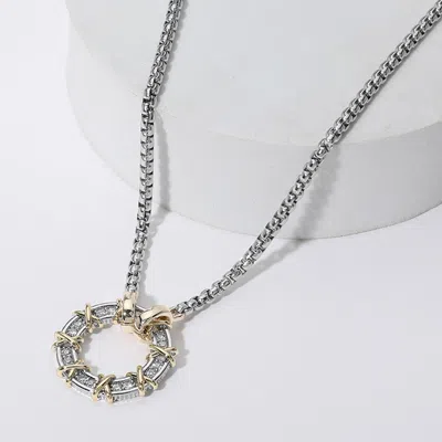 Fashnzfab 14k Gold Plated Cz Stone Paved Two Tone Crisscross Open Circle Pendant Necklace In Silver