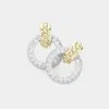 Fashnzfab 14k Gold Plated Cz Stone Paved Two Tone Open Circle Earrings In Multi