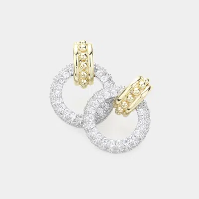 Fashnzfab 14k Gold Plated Cz Stone Paved Two Tone Open Circle Earrings In Multi