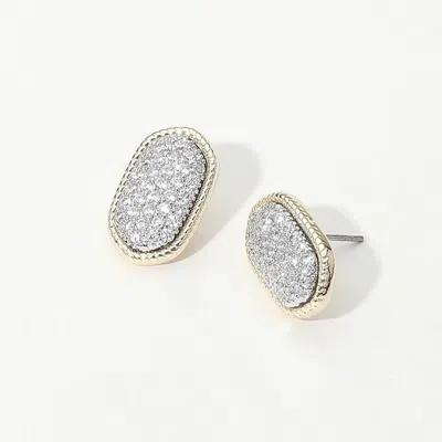 Fashnzfab 14k Gold Plated Cz Stone Paved Two Tone Oval Frame Stud Earrings In Multi