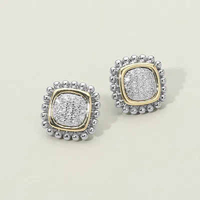 Fashnzfab 14k Gold Plated Cz Stone Paved Two Tone Square Stud Earrings - Two Tone