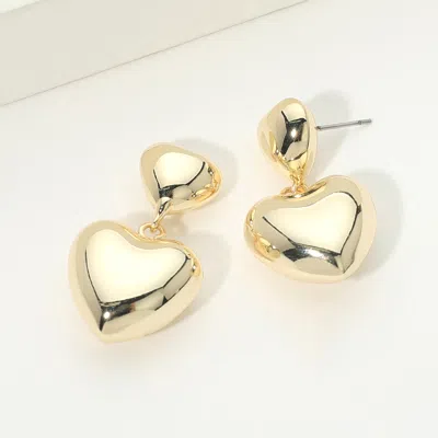 Fashnzfab 14k Gold Plated Double Puffy Heart Drop Earrings Gold