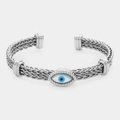 Fashnzfab 14k Gold Plated Evil Eye Accented Cuff Bracelet In Blue