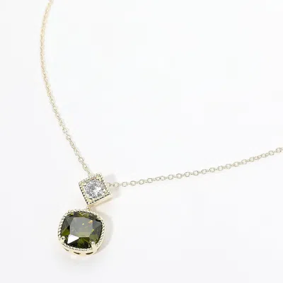 Fashnzfab 14k Gold Plated Geometric Cz Pendant Necklace In Green