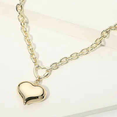 Fashnzfab 14k Gold Plated Heart Pendant Chunky Chain Necklace In Silver