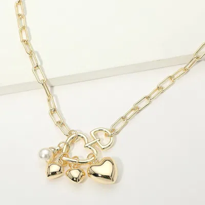 Fashnzfab 14k Gold Plated Heart Ring Pearl Charm Pendant Paperclip Chain Necklace