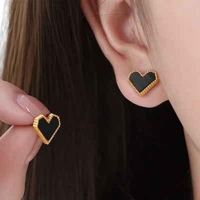 Fashnzfab 14k Gold Plated Heart Stud Earrings