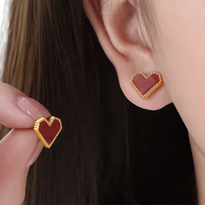 Fashnzfab 14k Gold Plated Heart Stud Earrings In Multi