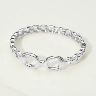 Fashnzfab 14k Gold Plated Interlocking Center Hinged Bangle Bracelet In Silver