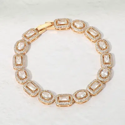 Fashnzfab 14k Gold Plated Mixed Cut Halo Cz Link Tennis Bracelet