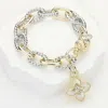 Fashnzfab 14k Gold Plated Mother Of Pearl Clover Charm Chunky Chain Magnetic Bracelet Mother Of Pearl, Two Ton In Multi
