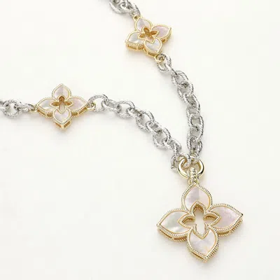 Fashnzfab 14k Gold Plated Mother Of Pearl Clover Pendant Station Necklace In Multi