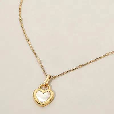 Fashnzfab 14k Gold Plated Mother Of Pearl Double Face Heart Pendant Necklace In Multi