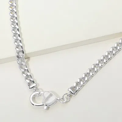 Fashnzfab 14k Gold Plated Mother Of Pearl Heart Clasp Curb Chain Necklace In Multi