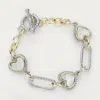 Fashnzfab 14k Gold Plated Mother Of Pearl Heart Textured Link Toggle Bracelet Mother Of Pearl, Two Tone In Multi