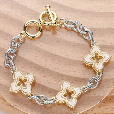 Fashnzfab 14k Gold Plated Mother Of Pearl Iris Pendant Link Toggle Bracelet