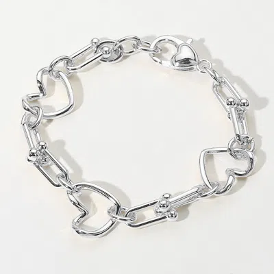 Fashnzfab 14k Gold Plated Open Heart Hardware Link Chain Bracelet In Metallic