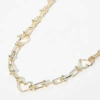 Fashnzfab 14k Gold Plated Open Heart Hardware Link Chain Necklace
