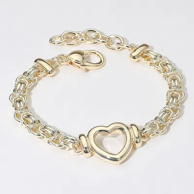 Fashnzfab 14k Gold Plated Open Heart Link Chain Bracelet Gold