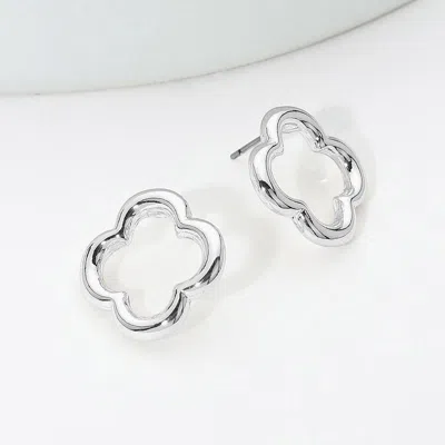 Fashnzfab 14k Gold Plated Open Quatrefoil Stud Earrings In Multi