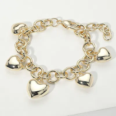 Fashnzfab 14k Gold Plated Puffy Heart Charm Station Bracelet Gold