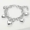 Fashnzfab 14k Gold Plated Puffy Heart Charm Station Bracelet Rhodium In Multi