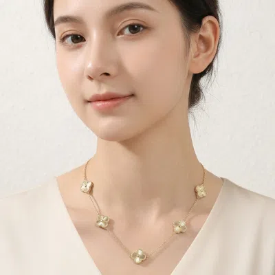 Fashnzfab 14k Gold Plated Quatrefoil Charm Station Necklace In Black