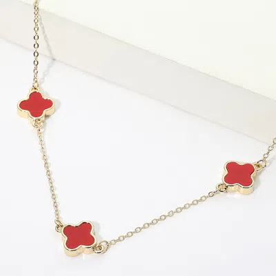 Fashnzfab 14k Gold Plated Quatrefoil Charm Station Necklace In Pink