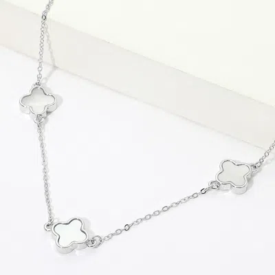 Fashnzfab 14k Gold Plated Quatrefoil Charm Station Necklace In Silver