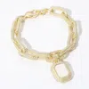 Fashnzfab 14k Gold Plated Rectangular Mother Of Pearl Cluster Charm Chunky Brushed Chain Bracelet Gold, Mother In Multi