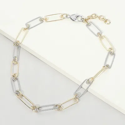 Fashnzfab 14k Gold Plated Rectangular Open Link Chain Statement Necklace In Silver
