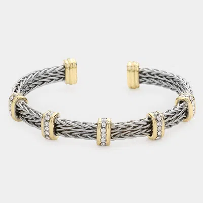 Fashnzfab 14k Gold Plated Rhinestone Embellished Cuff Bracelet In Multi