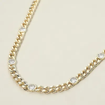 Fashnzfab 14k Gold Plated Round Cz Bezel Station Chunky Curb Chain Necklace