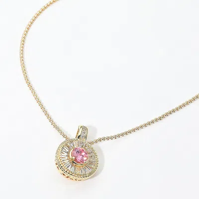 Fashnzfab 14k Gold Plated Round Cz Halo Pendant Necklace
