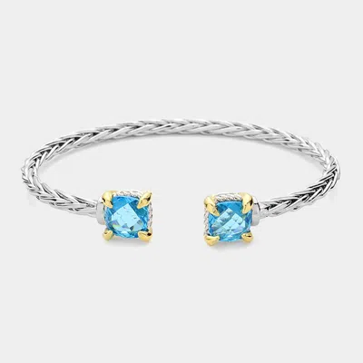 Fashnzfab 14k Gold Plated Square Cz Stone Cluster Tip Cuff Bracelet In Metallic