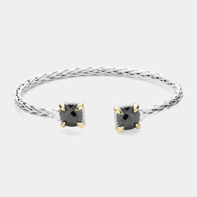 Fashnzfab 14k Gold Plated Square Cz Stone Cluster Tip Cuff Bracelet In Multi